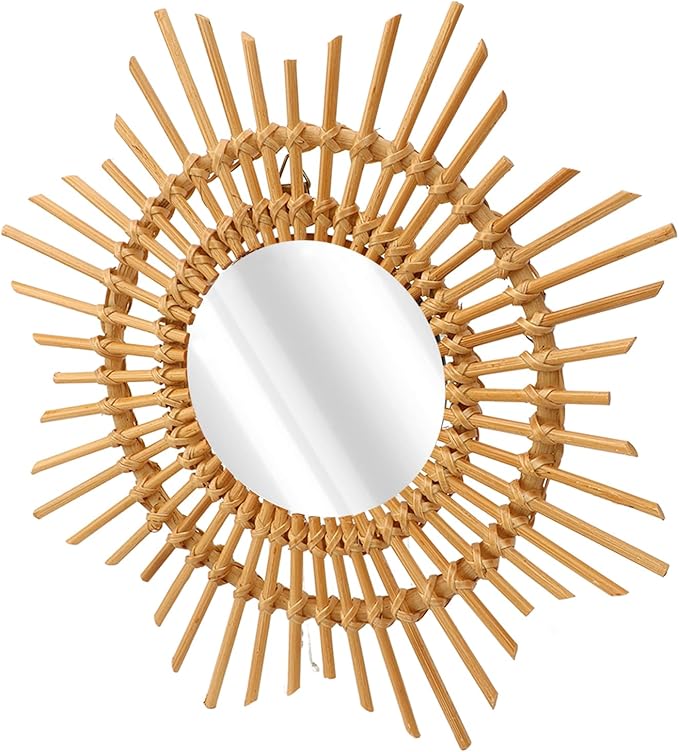 Shape Handwoven Mirror Durable for Bedroom Living Room Hallway, Perfect Her - Wall Mounted Rattan Mirror