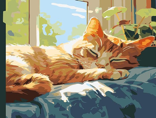 GXGLLPZBY Cat Sleep Window Paint by Numbers Kit for Adults Beginner,DIY Cat Sleep Window Paint by Numbers for Adults,Easy Canvas Paint by Number Without Frame Home Wall Decor 16 x 20 in