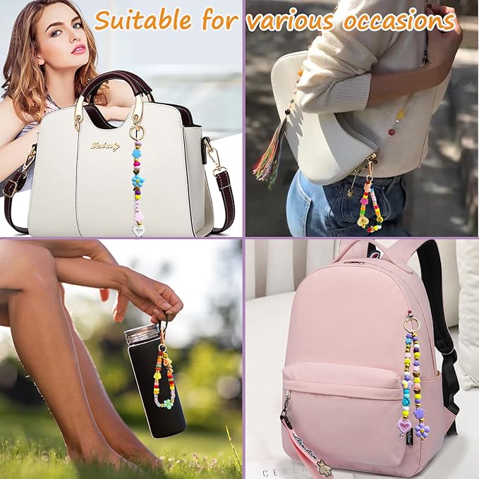 BOAJUNWU 492PCS Beaded Keychain Making Kit for Women,Acrylic Alphabet Bead Jewelry Making Kit Bag Charms DIY Key Chain Beads Supplies Crafts Accessoriess