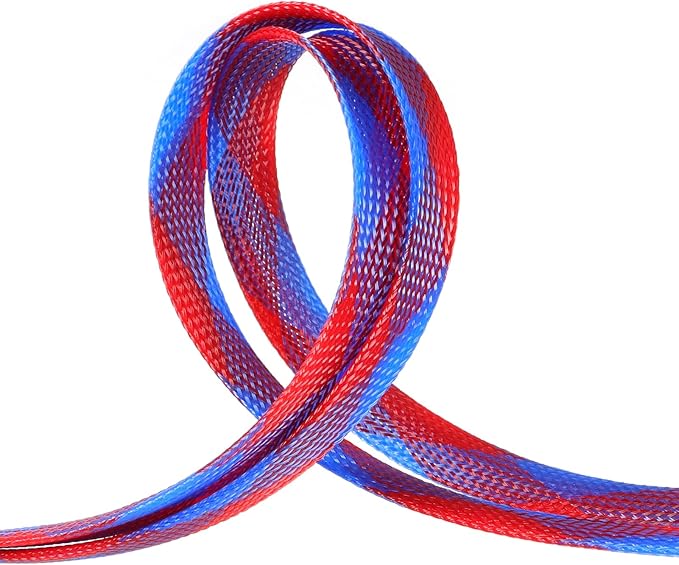 Braided Wire Loom Sleeve - Pet Proof Chew Resistant Cable Wrap, High Density Expandable Cable Sleeving for Automotive Wire Harness & PC Computer Case 16.4ft (Blue Red, 10mm (3/8"))