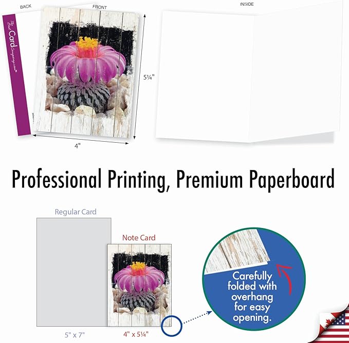 The Best Card Company - 10 Blank Note Cards with Envelopes (4 x 5.12 Inch) - Bulk All Occasion Cards Boxed - Flowering Cactus Spheres AM6439OCB-B1x10