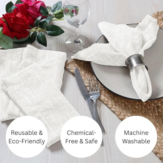 Slub Textured Dinner Napkins Set of 6-100% Cotton Cloth Napkins 18x18 Inch - Soft Durable Washable Fabric Napkins for Everyday Use & Special Occasions Christmas - White