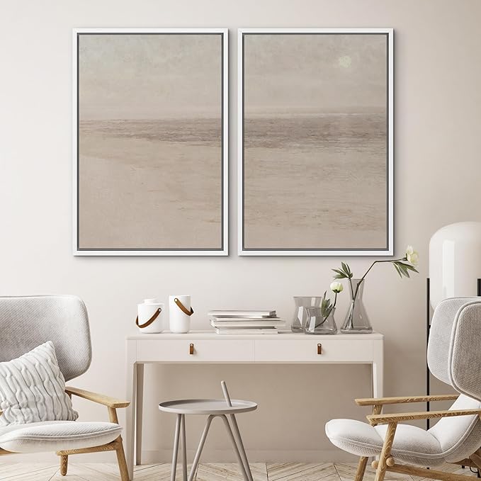 SIGNWIN Framed Canvas Print Wall Art Set Soft Abstract Landscape Cool and Neutral Tones Modern Minimalism Decorative Nordic for Living Room, Bedroom, Office - 24"x36"x2 White