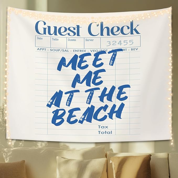 STHTTSW Meet Me at the Beach Tapestry, Trendy Coastal Tapestries Wall Blanket, Blue Typography Ocean Wall Hanging Decor for Beach Bedroom House Cabin Kitchen Living Room, 50x60 Inch