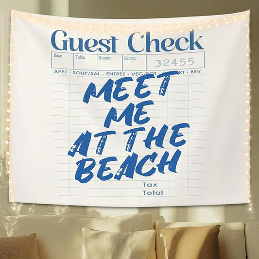 STHTTSW Meet Me at the Beach Tapestry, Trendy Coastal Tapestries Wall Blanket, Blue Typography Ocean Wall Hanging Decor for Beach Bedroom House Cabin Kitchen Living Room, 50x60 Inch