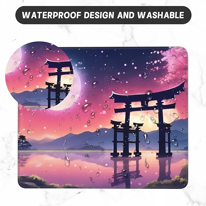 Mouse Pad, Anime Torii Gate and Cherry Blossoms Mouse Pads for Desk,Soft Computer Mouse Mat Square Waterproof Non-Slip Rubber Base Gaming MousePads for Women Men,Laptop,Office