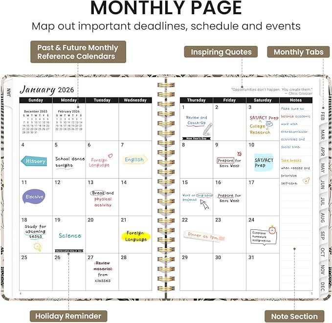 2026 Planner, Monthly and Weekly Calendar Planner for Women, Jan 2026 - Dec 2026, Hardcover Pretty 2026 Agenda Planner Book with Tabs, Spiral Bound, Perfect for School Office Home Supplies, 8.5" x 11" - Magical Forest