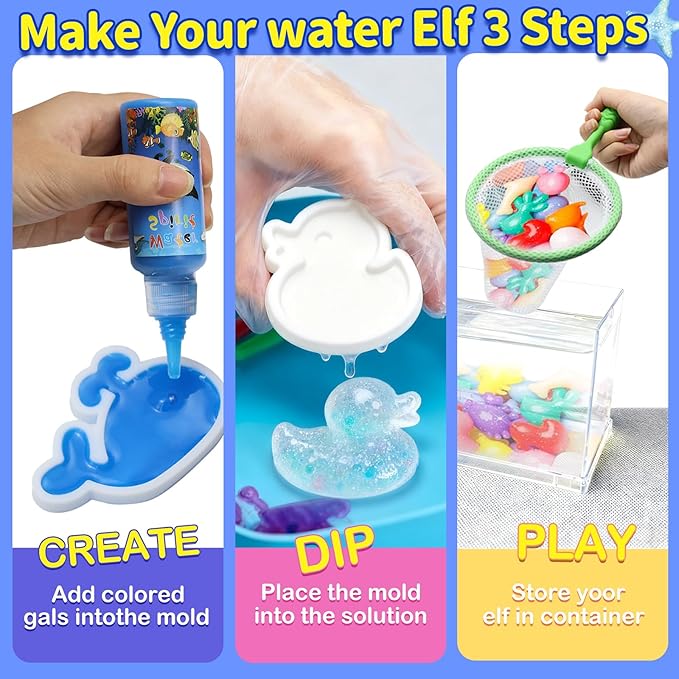 Hunfur Magic Water elf Toy Kit, 20 Magic Gels & 18 Molds–Make Your Own Water Pets Toys, Fun Activities DIY Crafts Kits for Kids Ages 4-8 8-12
