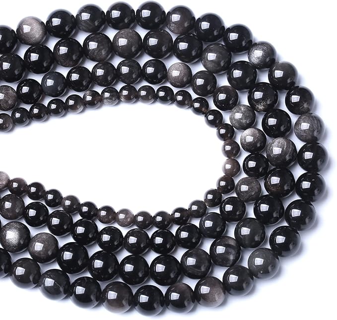 6MM 60PCS Natural Stone Silver Obsidian Loose Beads for Jewelry Making DIY Bracelet