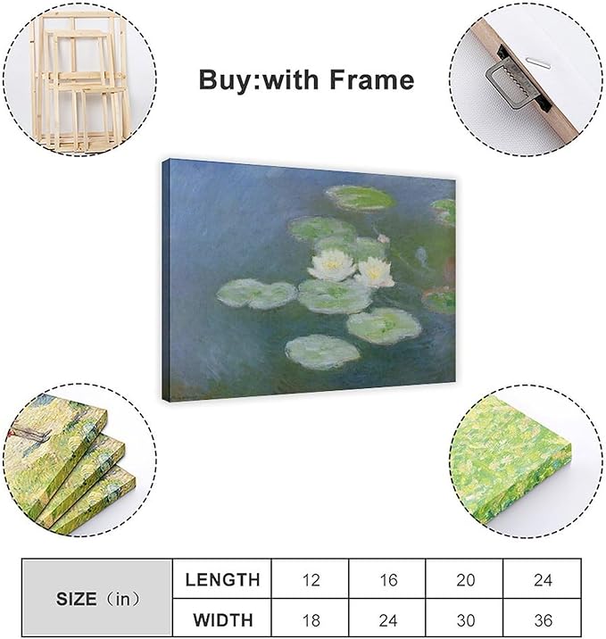 CFIOZYOS 40+ Monet Famous Print Posters Water Lilies, Evening Effect by Claude Monet Impressionism Canvas Poster Wall Art Print Bedroom Decor Office Room Kitchen Decor Gift Frame 12×18inch(30×45cm)