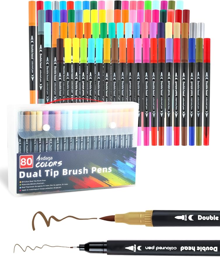 80 Colors Dual Markers Brush Pens, Fine Felt & Brush Tip Marker Christmas Gifts for Kids and Adults, Stocking Stuffers Art Marker Pens for Coloring Book Journaling Note Taking Hand Lettering