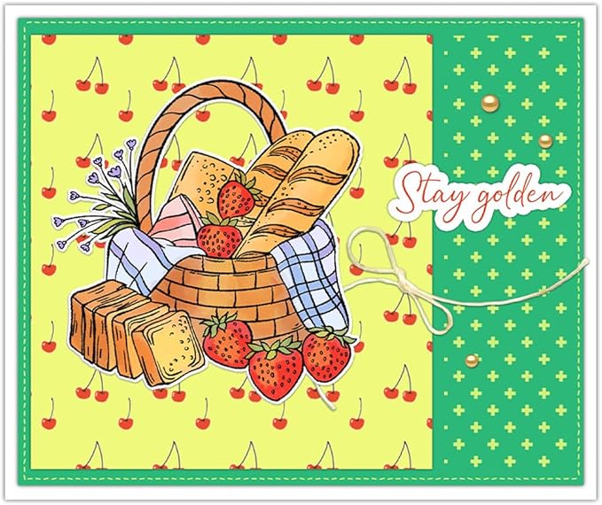 Strawberry Bread Basket Stamps and Cutting Dies for Card Making DIY Transparent Silicone Clear Stamp and Metal Die Cuts Sets for Scrapbooking Paper Greeting Cards Decor Seals Craft Supplies