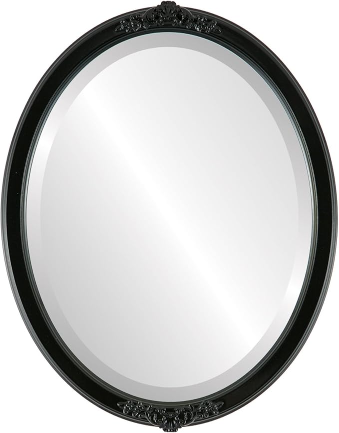 OVALCREST Oval Beveled Wall Mirror for Home Decor - Athena Style - Gloss Black - 21" x 17" Outside Dimensions