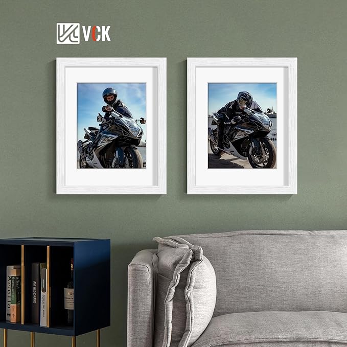 VCK 11x14 Picture Frames White Set of 5, Wide Border Wood, Tempered Glass, Display 8x10 Poster Photo with Mat or 11 x 14 Without, for Home, Office, Gallery, Woodgrain Series, Wall Hanging
