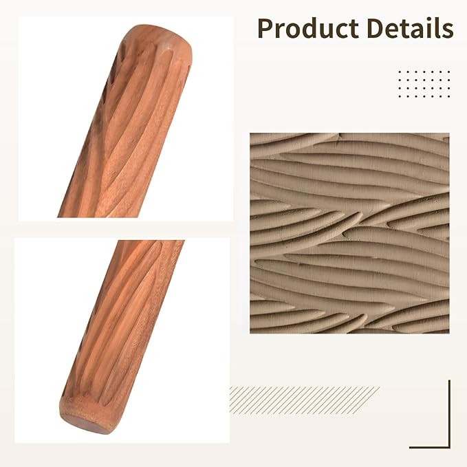 Generic Pottery Tools, 5 Wooden Rolling Pins, Textured Clay Rollers, Embossing For Ceramics, Art Supplies