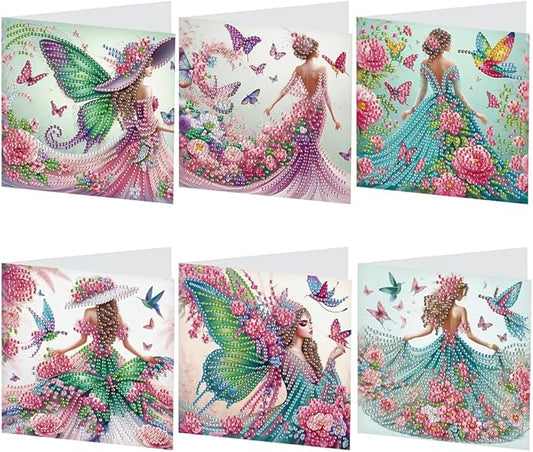 Ceitura 6Pcs DIY Diamond Art Painting Crafts Rhinestone Painting Greeting Card Making Kit Postcard for Holiday Christmas New Year Party Favors (Fairy Girl)