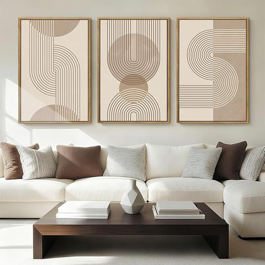 Anyzal Large Abstract Wall Art Boho Geometric Artwork Neutral Modern Wall Art 24x36 Inch for Living Room Bedroom Office Set of 3