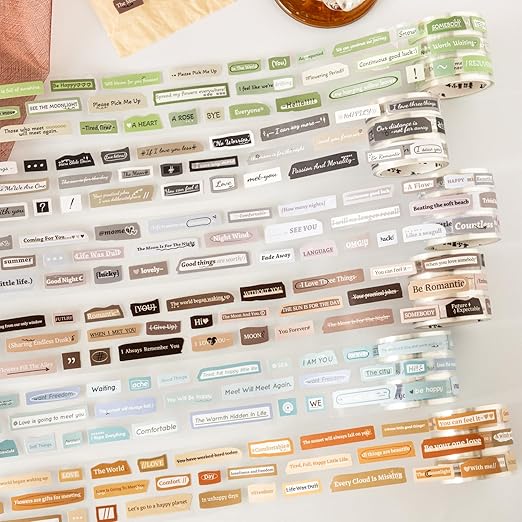 Words Pre-Cut Tapes Set, 6 Rolls Phrase Ephemera for Junk Journaling, Scrapbooking, Crafting, DIY Projects, Diaries, and Art Supplies