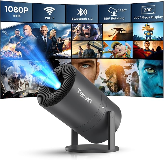 Mini Portable Projector with WiFi and Bluetooth,Support Movie Projector 1080P HD,Auto Keystone Correction,180° Rotatable,Compatible with TV Stick, HDMI, USB, Smartphone, Laptop (Grey)