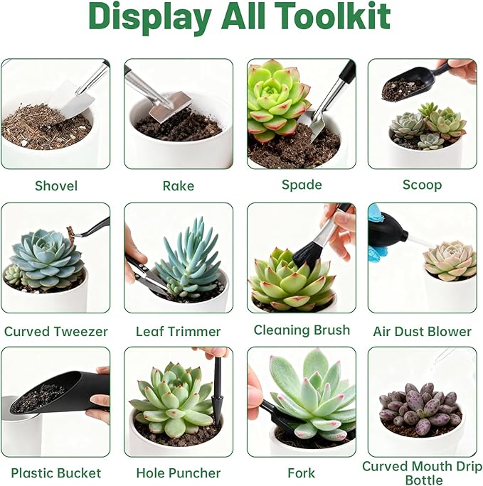 30Pcs Gardening Repotting Kit, Mini Gardening Tools Kit for Indoor Outdoor Transplanting, Fairy Plant Care, Potting Cactus Bonsai Plantin