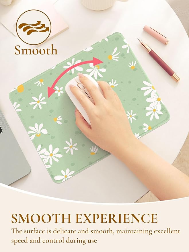 Cute Bouquet of Flowers Mouse Pad, Waterproof Aesthetics Mouse Pads Design, Non-Slip Rubber Base Computer Simple Funny Mousepad,Small Mouse Mat Desk Accessories,Green White Floral