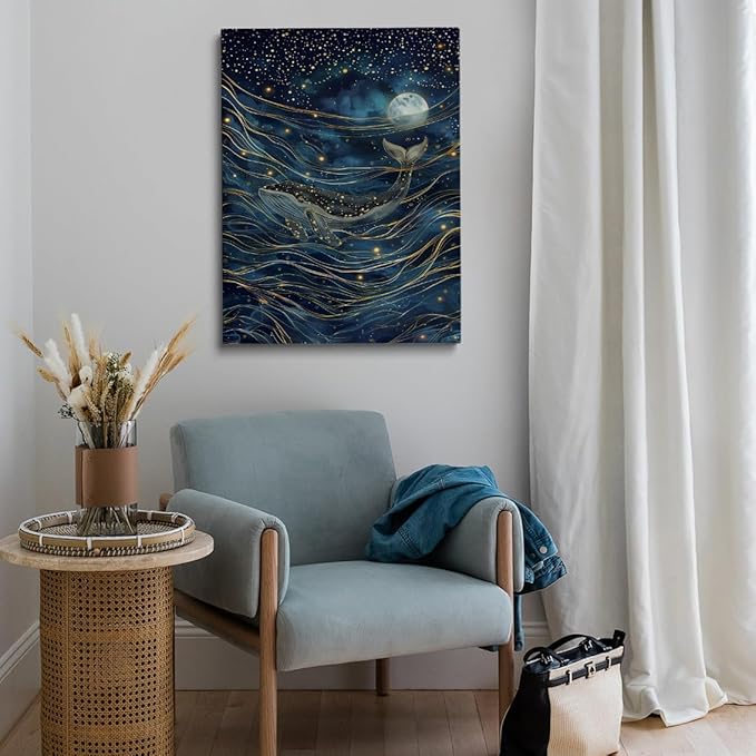William Morris Moon & Stars Print,William Morris Wall Art Exhibition Print,William Morris Poster,Vintage Wall Art, humpback whale art for Living Room Bedroom Bathroom Decor 12x16in Unframed poster