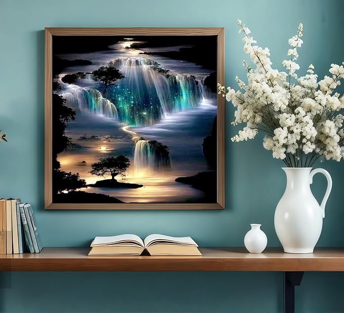 CSZPPQAF 5D Diamond Painting Kits for Adults, Waterfall Landscape Diamond Art Kits for Adults Beginner, DIY Full Drill Gem Art Paint by Diamonds Dots Crafts Kits for Home Decor 13.7x13.7Inch