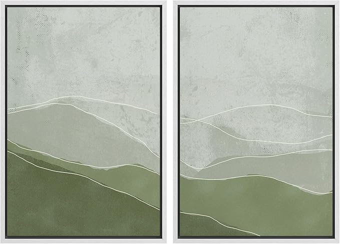 SIGNWIN Framed Wall Art Print Set Faded Green & Gray Wave Landscape Abstract Shapes Illustrations Modern Art Bohemian Relax/Calm Multicolor for Living Room, Bedroom, Office - 24"x36"x2 White