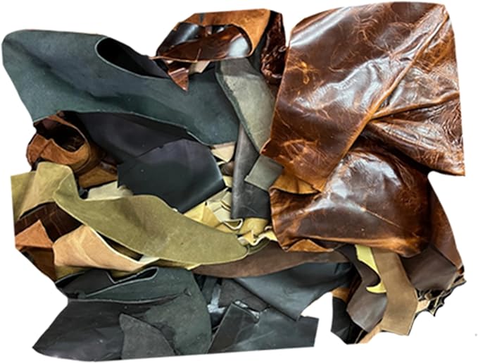 ELW Oil Tanned Leather Scraps | 4-6 oz (1.6-2.4 mm) Medium Weight | Size: 30 LB | Genuine Cowhide Full Grain Leather Remnants for Crafting, DIY Leather Projects | Color: Dark Oil Tanned Mixed Color