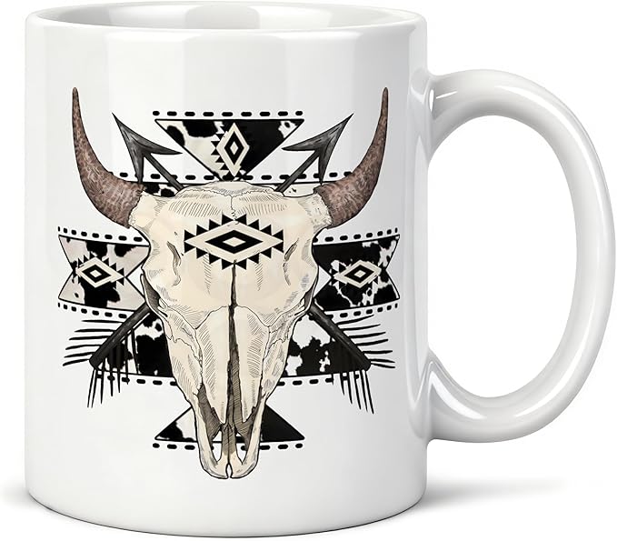 Western Cow Aztec Mug 11 oz, Cowboy Gifts, Western Gifts Coffee Cups Ceramic, Boho Country Wild West Ceramic Mug for Coffee Tea Hot Cocoa Home Office Work