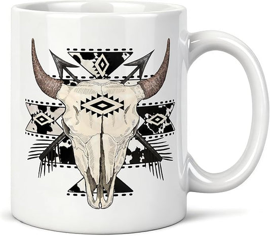 Western Cow Aztec Mug 11 oz, Cowboy Gifts, Western Gifts Coffee Cups Ceramic, Boho Country Wild West Ceramic Mug for Coffee Tea Hot Cocoa Home Office Work