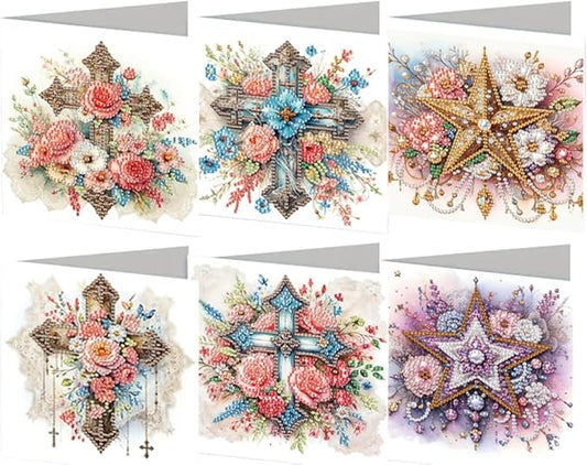 Ceitura 6Pcs DIY Diamond Art Painting Crafts Rhinestone Painting Greeting Card Making Kit Postcard for Holiday Christmas New Year Party Favors (Faith Cross)