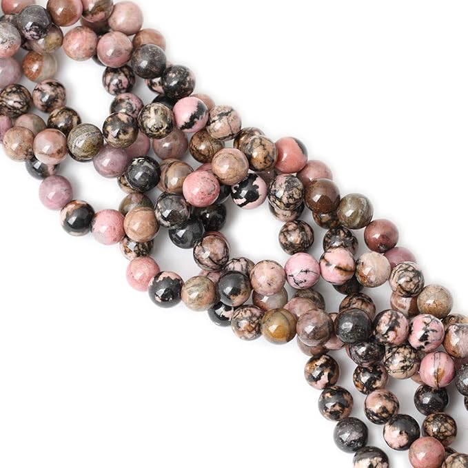 35PCS 10mm Natural Black Line Rhodochrosite Gemstone Smooth Round Loose Beads for Jewelry Making 1 Strand 15"