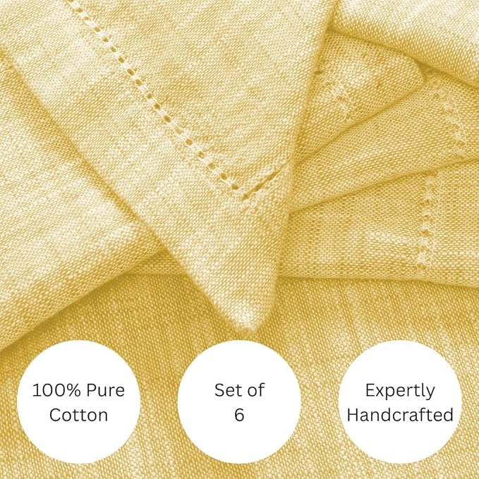Slub Textured Dinner Napkins Set of 6-100% Cotton Cloth Napkins 18x18 Inch - Soft Durable Washable Fabric Napkins for Everyday Use & Special Occasions Christmas - Yellow
