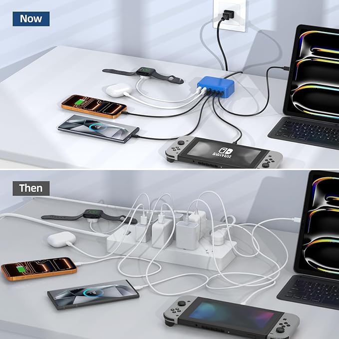 USB C Charger Block, 100W GaN 6 Port PD USB C QC USB A Wall Charger Adapter Plug Cube, Super Fast Type C Charging Station Hub for iPhone 17 16 15 14 Pro Max iPad Samsung Pixel