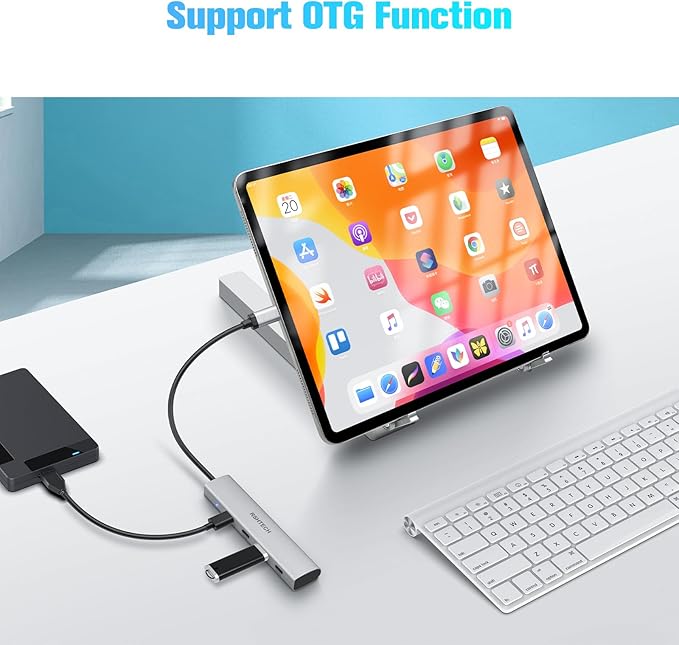 RSHTECH USB C Hub 10Gbps 4-Port USB 3.2 Gen 2 Dongle, Portable USB-C Multiport Adapter for Thunderbolt/Type C Laptop and More, Gray (RX04)
