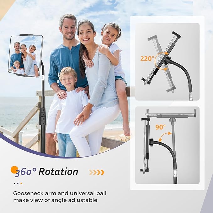 Aureday iPad Stand Floor, 67” Height Adjustable iPad Tripod Stand, Tablet Stand with Extendable Holder for iPad mini, iPad Air, iPad Pro, Kindle, Switch, Smartphones, and All 4.7" to 12.9" Devices
