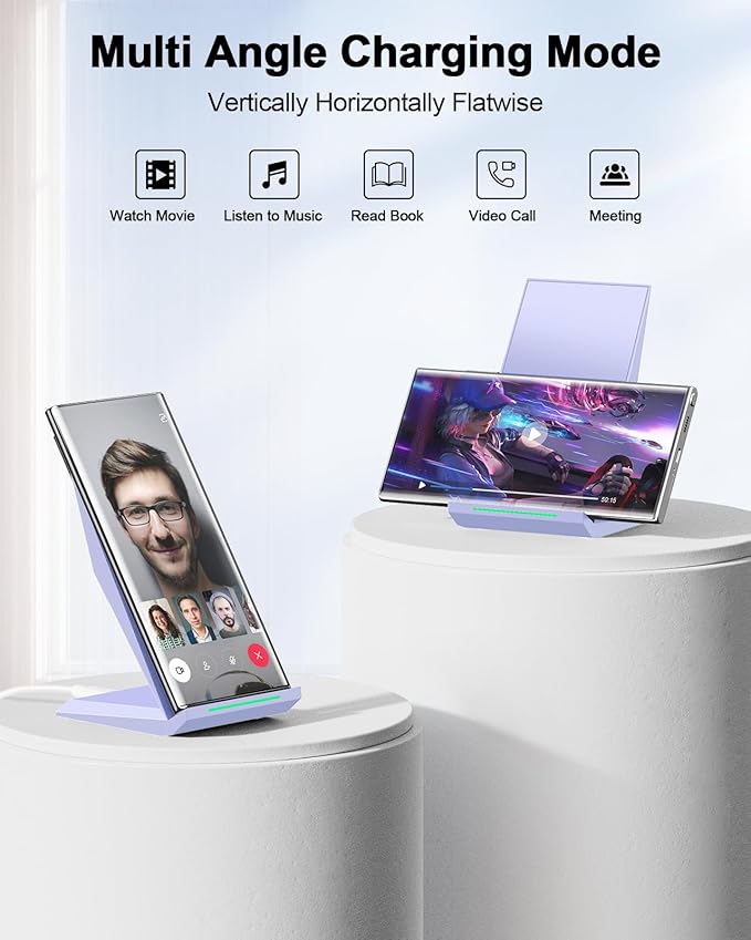 NANAMI Wireless Charger with USB C Charger - Qi Certified Fast Wireless Charging Stand Compatible with iPhone 17/16/15/14/13/12, Phone Charger Dock for Samsung Galaxy S25/S25+/S25 Ultra/S24/S23/S22