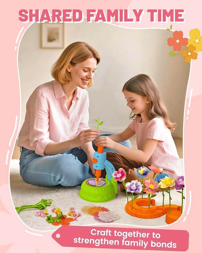 DIY Art Flower Toys Include Extra Accessories Set, Arts and Crafts Activity Kit for Kids, Flower Garden Building Toys for Girls, Birthday Gifts for 3 4 5 6 7 8 9 10 11 12 Year Old Girls(Green)