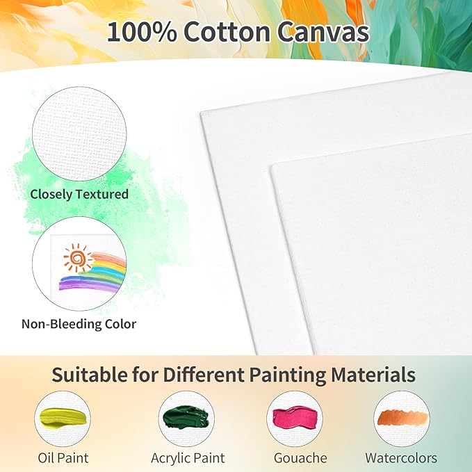 2 Pack 8 * 10In Canvas Boards for Painting, Art Canvas for Drawing with 4 Brushes & 2Paint Trays & 4 Acrylic Paint, Mini Painting Canvas with Easel Set, Painting Kits for Adults & Kids Party