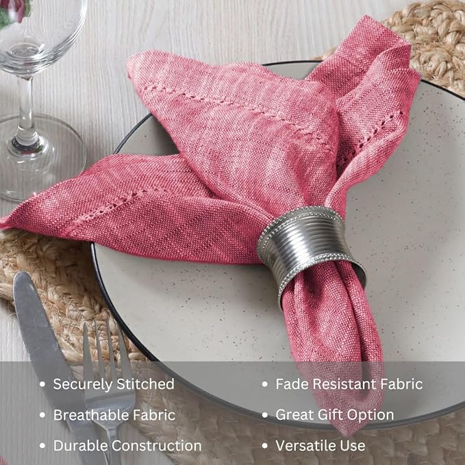 Slub Textured Dinner Napkins Set of 6-100% Cotton Cloth Napkins 18x18 Inch - Soft Durable Washable Fabric Napkins for Everyday Use & Special Occasions Christmas - Wine Red