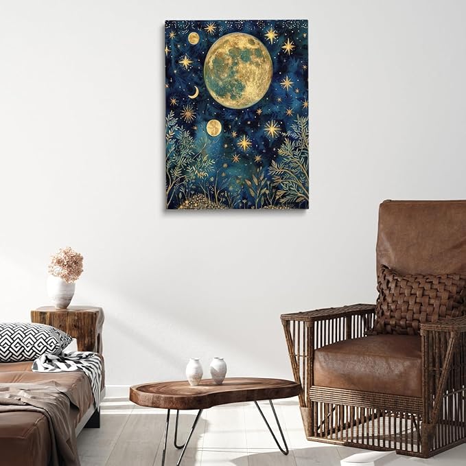 William Morris Moon & Stars Print,William Morris Exhibition Print, William Morris Poster,Vintage Wall Art,Textiles Art,Vintage Poster for Living Room Bedroom Office Kitchen 12x16in Frame wall art