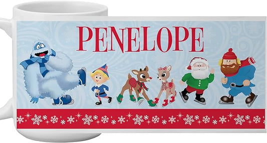 Let's Make Memories Personalized Coffee Mug - Festive Drinkware - Christmas Holiday Stocking Stuffer - Rudolph Skating Friends