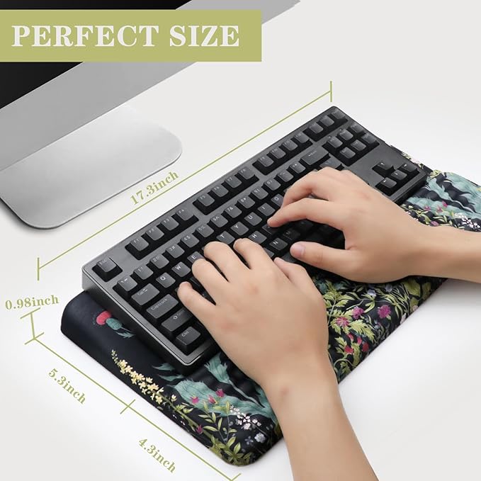 Computer Keyboard Stand Pad with Wrist Rest, Ergonomic Comfy Tilted Keyboard Holder, Keyboard Tray Support for Office Home (Flowers & Plants-Black)
