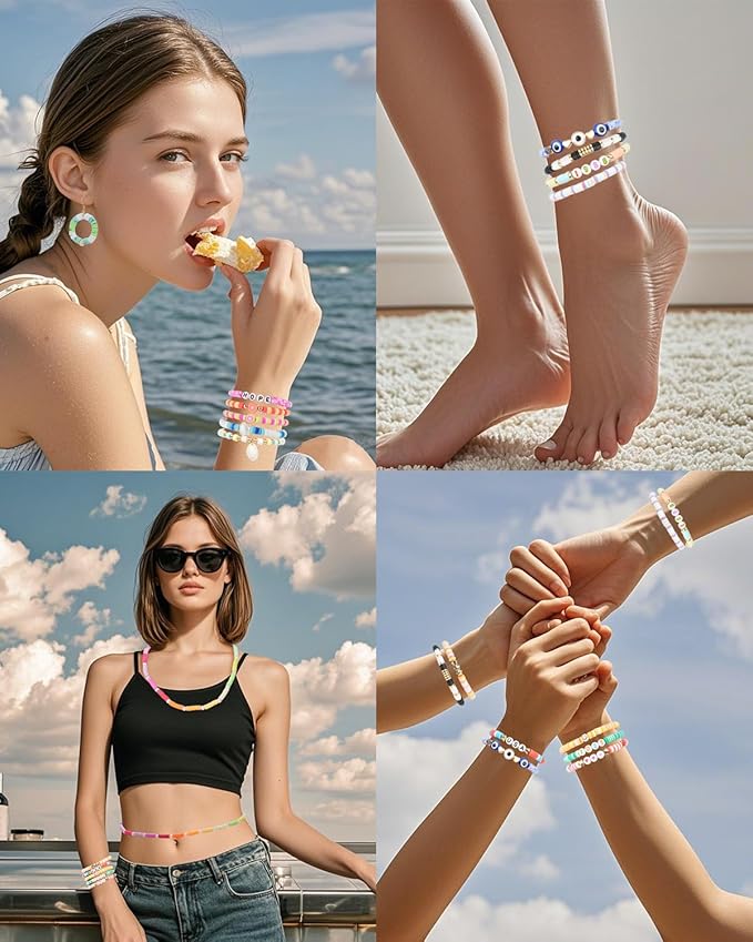 BestNow Clay Beads Bracelet Making Kit 120 Colors 6 Box Flat Polymer Heishi Beads Set for Friendship Jewelry Making with Pendant Charms Crafts Gifts for Girls Ages 6 7 8 9 10 11 12 Kids Adults