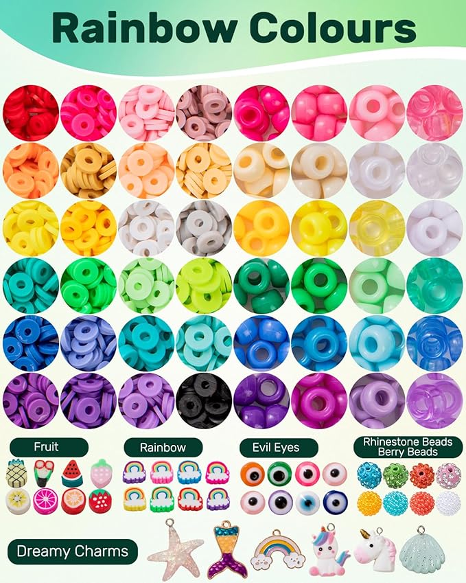 Taybonds Friendship Bracelet Making Kit for Girls Age 6+, 3 Boxes Jewelry Making Kit with Polymer Clay Charms, Clay, Pony, Letter Beads, Pearls, Unicorn Mermaid Rainbow Pendants, Craft Supplies Gift
