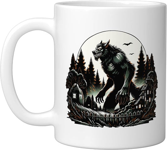 Aesthetic Werewolf Cryptid Ceramic Mug, White