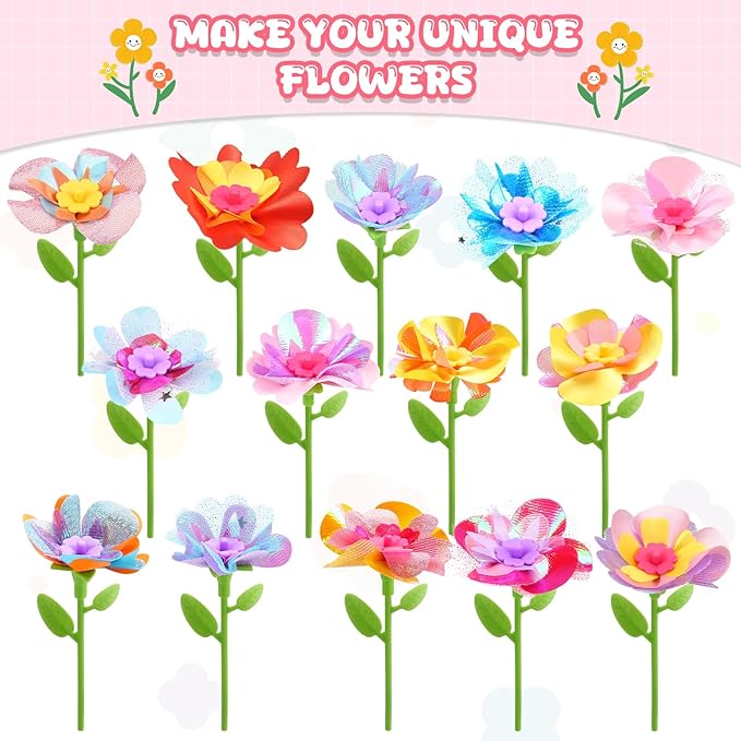 LansinLife DIY Flower Making Arts and Crafts Toys, Arts & Crafts Birthday Gift for Kids Ages 4-9, Handmade Creative Flower Market Kit for 4-6-8+Year Old Girl (Accessories Kit)