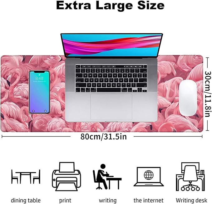 Flamingo Gaming Mouse Pad, Office Desk Mat, Anti-Slip Rubber Base Cool Aesthetic Mouse Pads for Computer Laptop Keyboard School Home Desktop Gamer Home Accessories Decor 31.5" x 11.8"