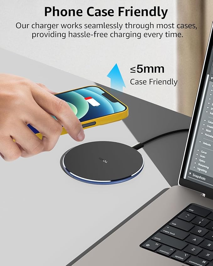 TOZO 2025 W1 New Anti-Slip Wireless Charger 15W Max Fast Wireless Charging Pad Compatible with iPhone 17/16/16 Plus/16 Pro Max /15/14/13/SE Series, Samsung Galaxy S25/S24/S23 Series, Royal Blue